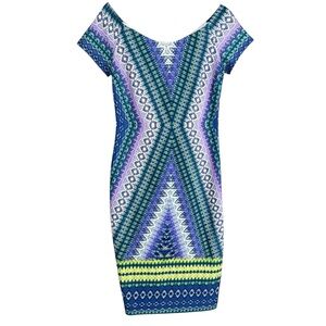 Bisou Bisou Women’s Geometric Dress Blue Purple Size 4